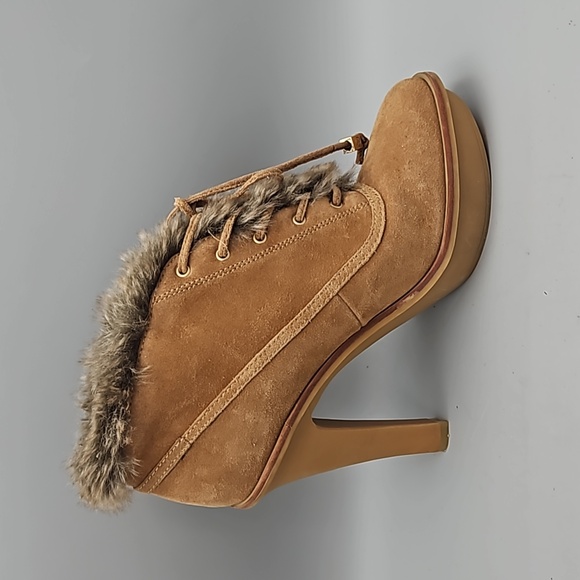 Michael Kors Women Carlie Suede Faux Fur Trim Lace Up High Heel Ankle Boots 8.5 - Picture 7 of 13